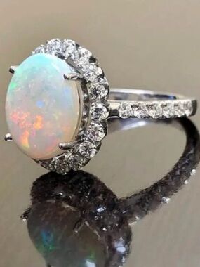 Opal Halo Diamond-Accent Ring in White